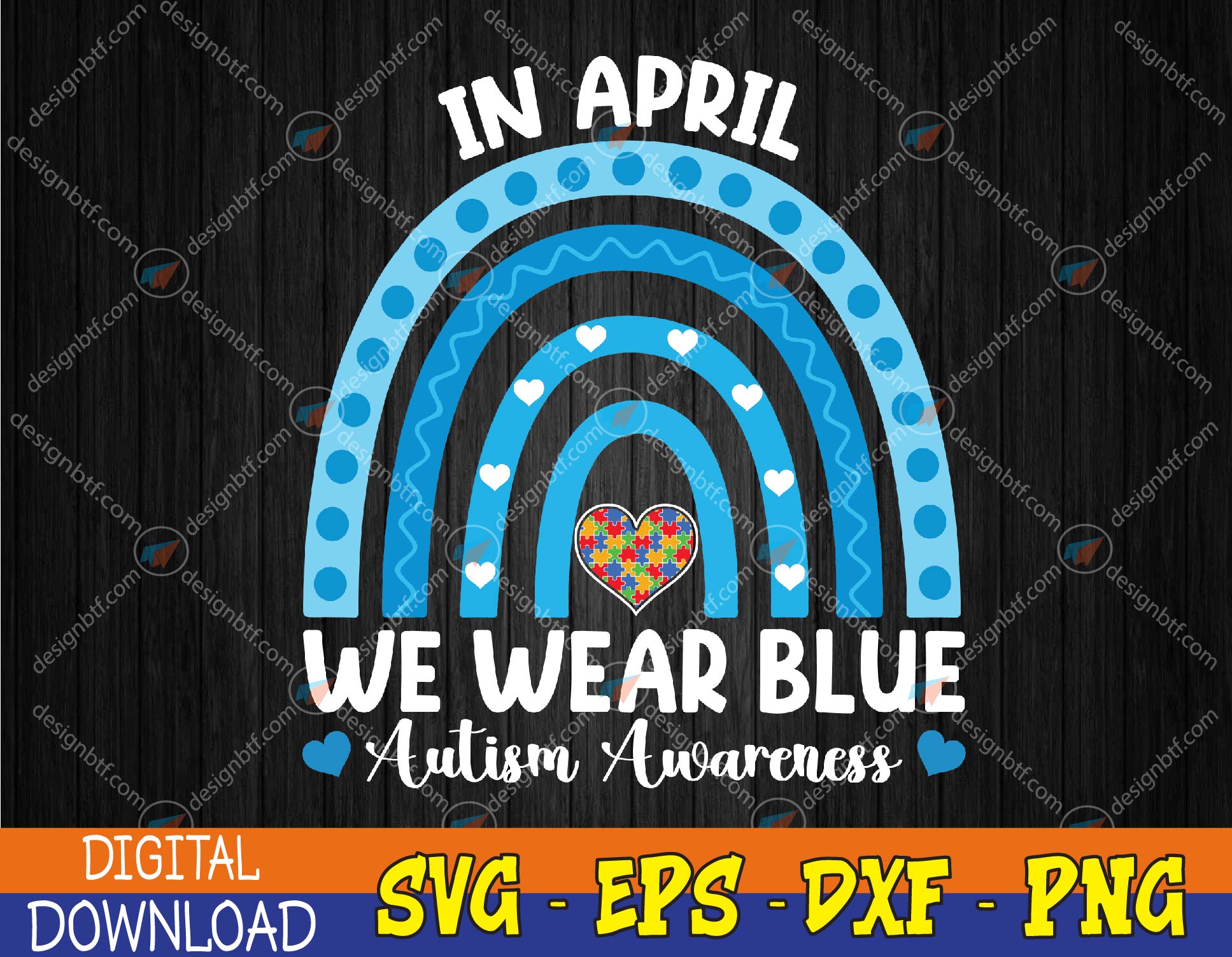 Puzzle Rainbow In April We Wear Blue Autism Awareness Month Svg Eps