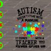 WATERMARK 01 250 Autism Doesn't Come With A Manual It Comes With A Teacher Who Never Cives Up svg, dxf,eps,png, Digital Download