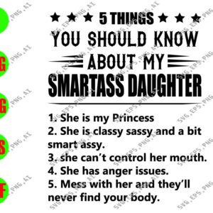 WATERMARK 15 5 Things You Should Know About My Smartass Daughter svg, dxf,eps,png, Digital Download