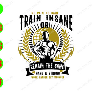 WTM 01 129 No pain no gain train insane or remain the same hard & strong work harder get stronger svg, dxf,eps,png, Digital Download