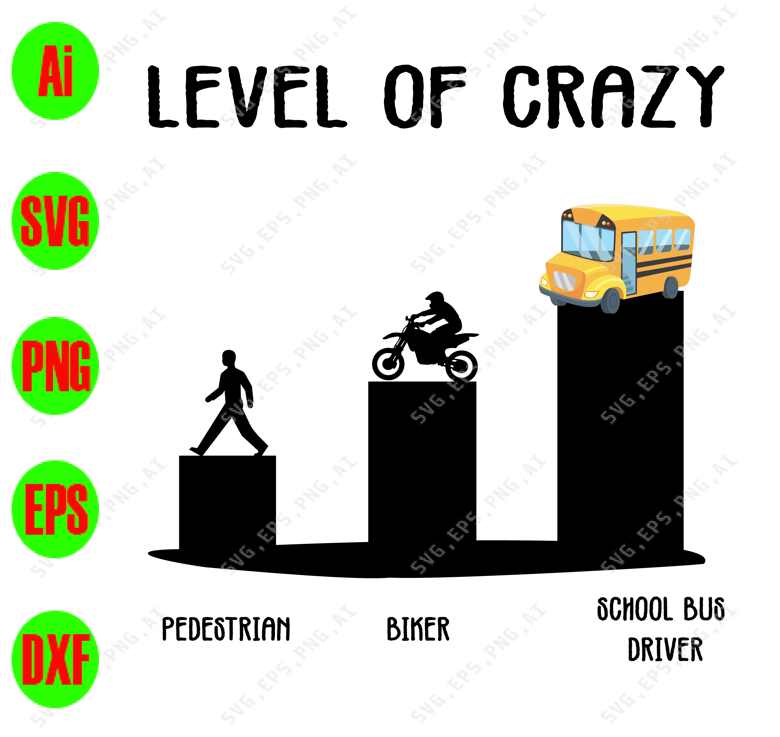 Level Of Crazy Pedestrain Biker Scool Bus Driver Svg Dxf Eps Png Digital Download Designbtf Com