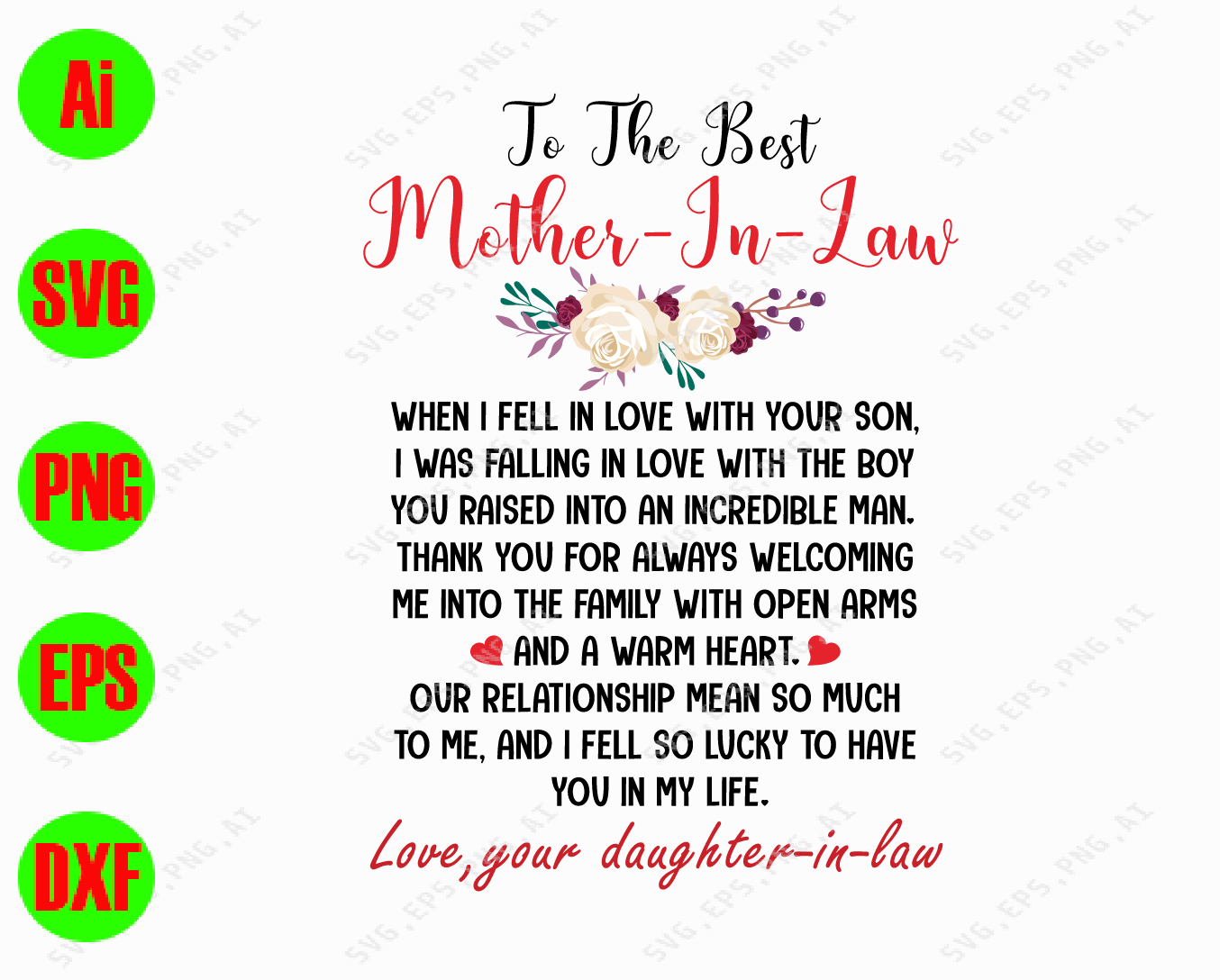 Download To The Best Mother In Law Svg When I Fell In Love With Your Son Svg Dxf Eps Png Digital Download Designbtf Com