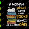 WATERMARK 01 63 A woman cannot survive on books she also need cats svg, dxf,eps,png, Digital Download