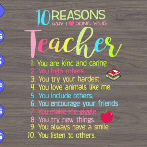 WTM 01 39 10 reasons why I love being your teacher, you are kind and caring, you help others svg, dxf,eps,png, Digital Download