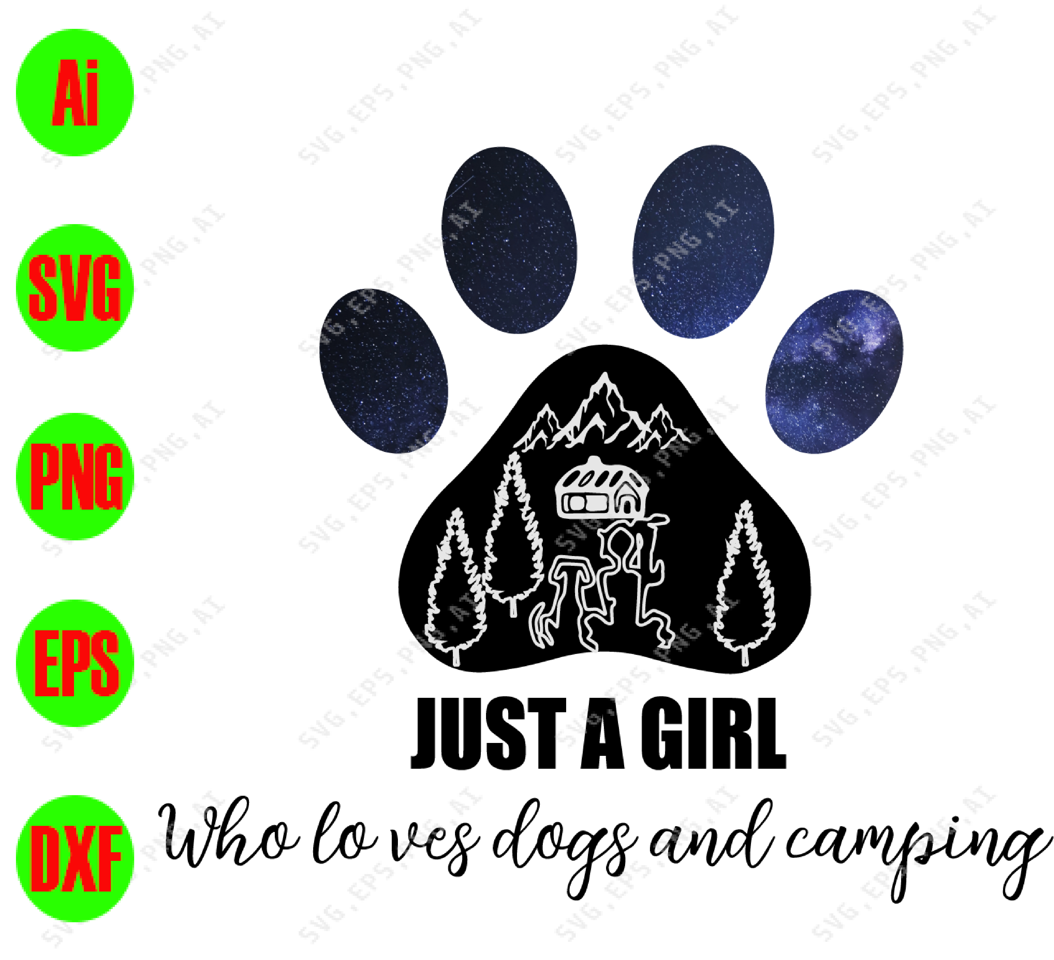 Download Just A Gorl Who Loves Dogs And Camping Svg Dxf Eps Png Digital Download Designbtf Com