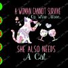 WATERMARK 01 9 A woman cannot survive on wine alone.. she also needs a cat svg, dxf,eps,png, Digital Download
