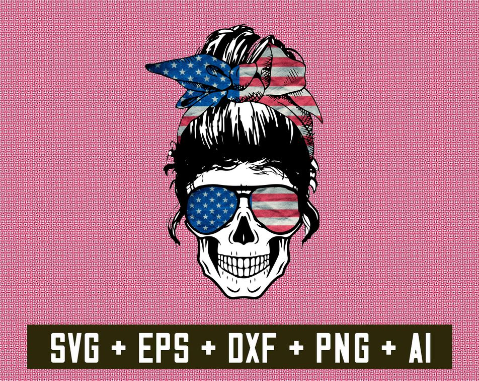 1 4 result6 5 4th of july svg,Messy bun skull svg Cut File Clipart Files for Cricut Dxf Png, Instant Download, Svg/DXF/PNG/,
