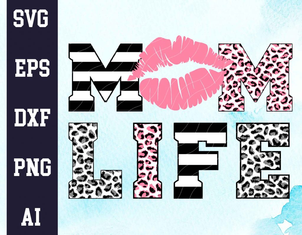 Download Mom Life Pink Lips Kiss Me Cheetah Leopard Stripe Print ...