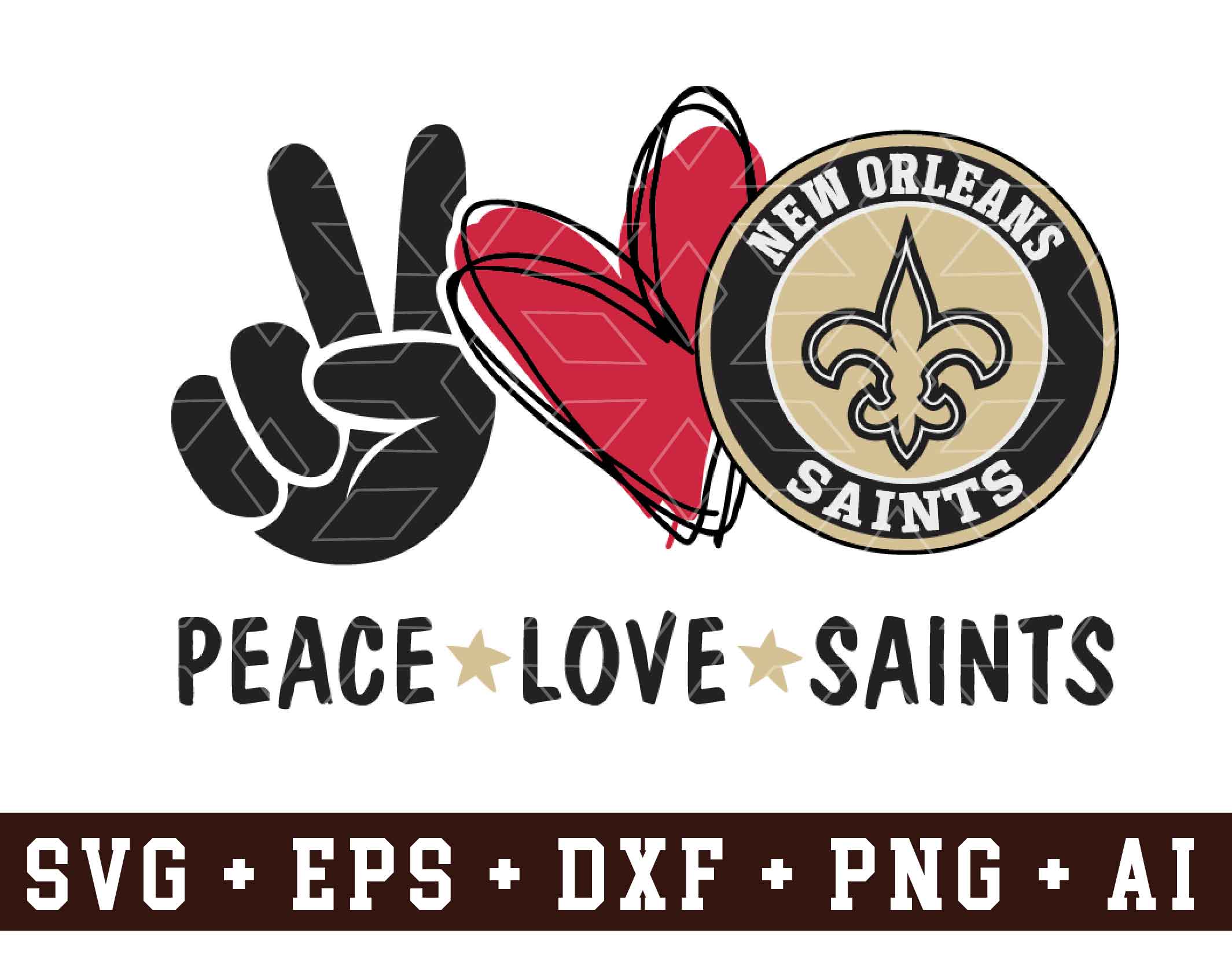 Download Peace Love New Orleans Saints Svg Png Dxf Eps Cricut Silhouette Play Day Decoration Decal Girl Heart Ball Designbtf Com