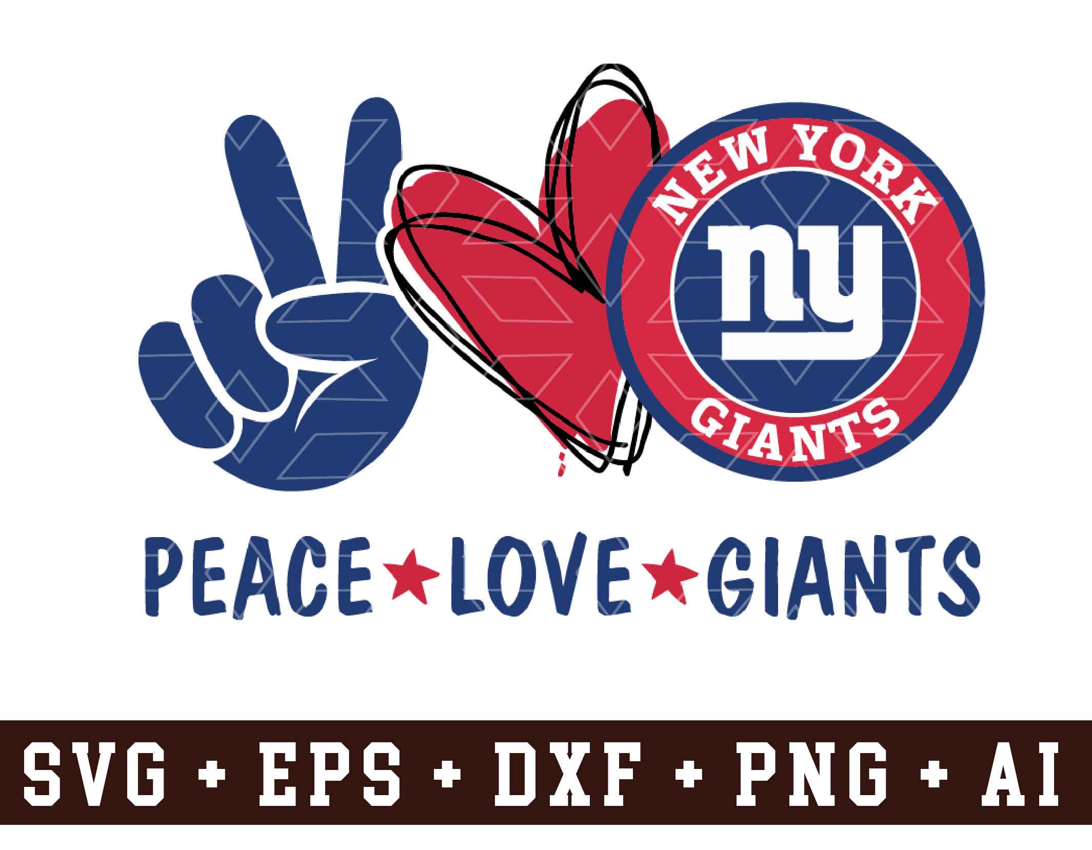 Peace Love New York Giants Svg Png Dxf Eps Cricut Silhouette Play Day Decoration Decal Girl Heart Ball Designbtf Com