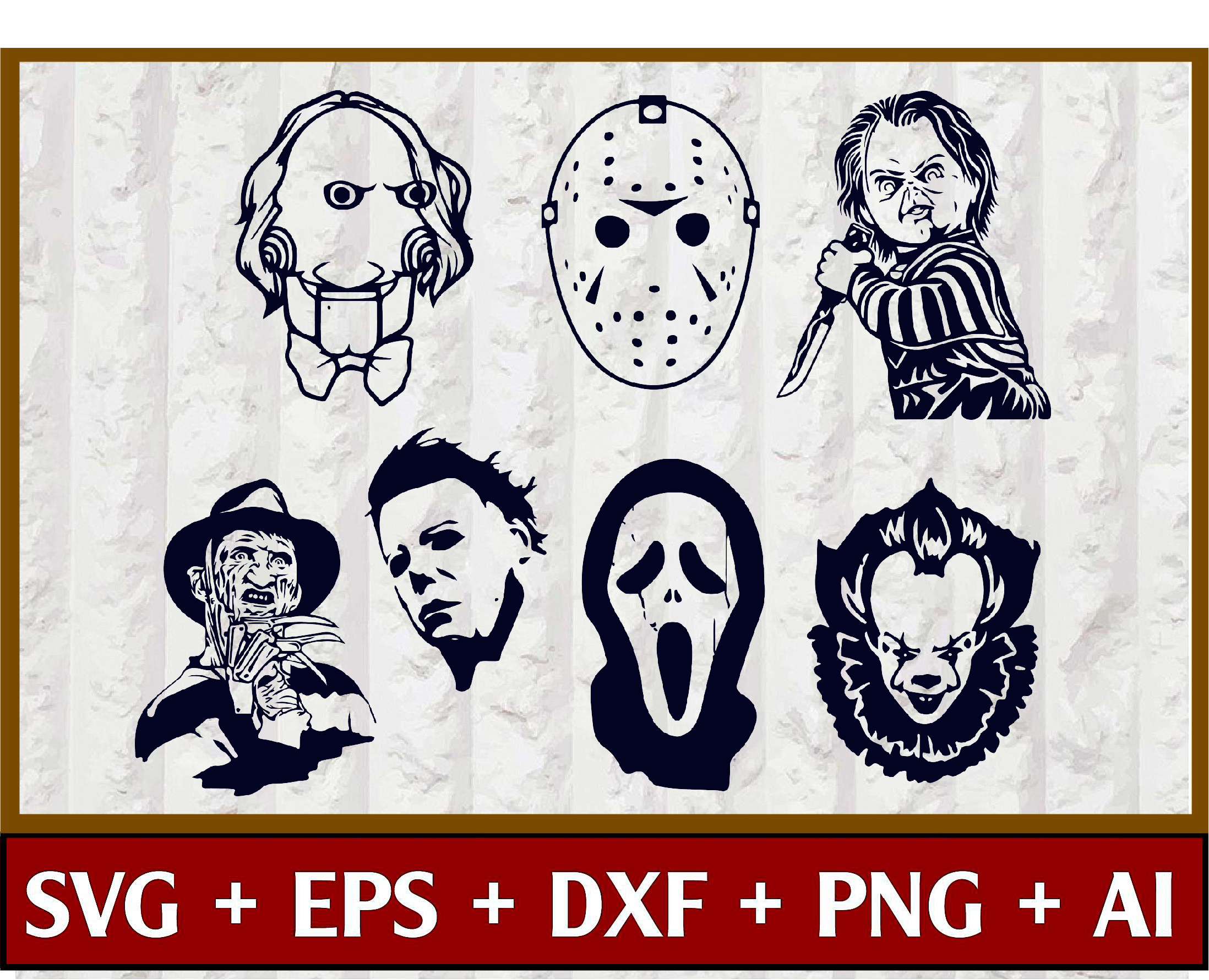 Download Horror Movie Killers Svg Bundle Digital Vector Halloween Pennywise Jason Mike Myers Scream Freddy Krueger Chucky And Jigsaw Scary Designbtf Com