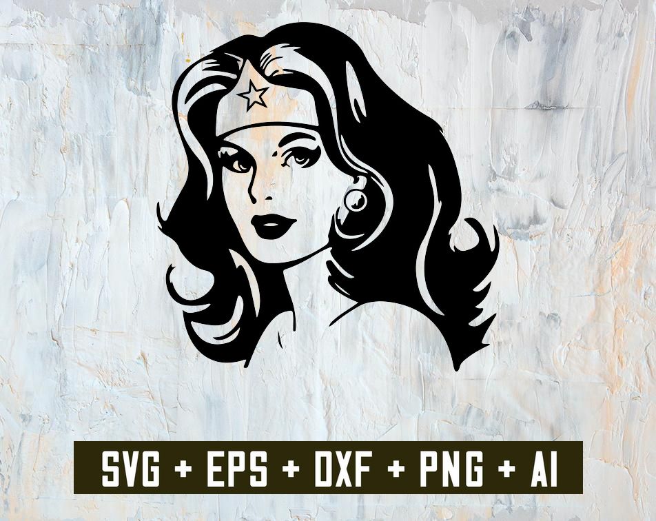 517bb76d43e3b9bde0f2W Wonder Woman svg, Wonder Woman face svg, superhero dxf, cricut cut file, decals, wonder woman sticker, power girl, svg