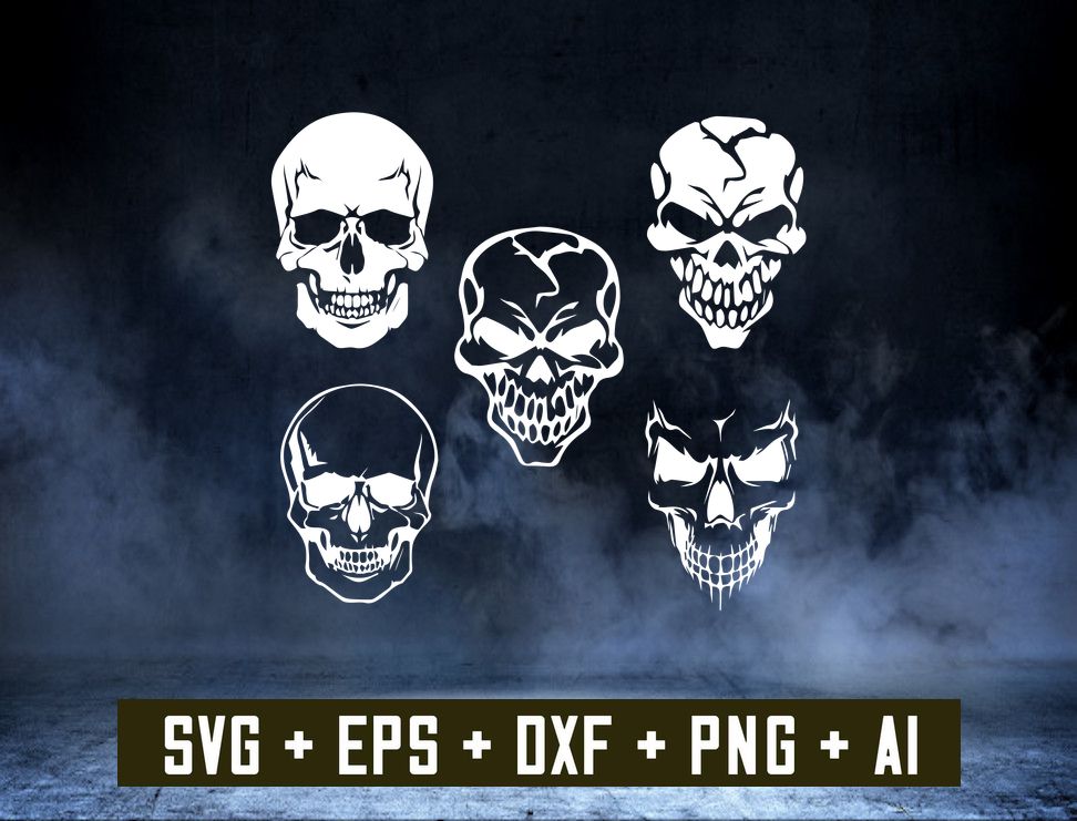 q3W 3 Skull svg, skeleton svg Skull Clipart, silhouette cameo stencil, vinyl, iron on, cricut, Skull dxf, Skull png, Skull Eps, Skull Vector