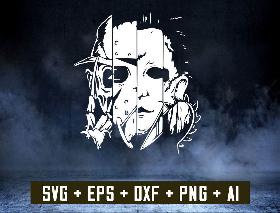 q3W Freddy Jason Michael Myers and Leather face Squad SVG, Horror Movies Cut files Silhouette, Freddy, Jason, Michael, Thomas, Horror Movie
