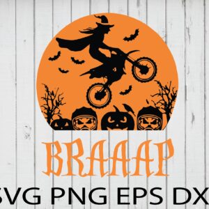 wtm wed 01 1 Braaap Pumpkin PNG, Halloween Pumpkin In Forest JPEG, Halloween Witch Hat, Witch On Motorbike, Biker, Digital File, Instant Download