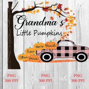 wtm wed 01 Grandma's Little Pumpkins PNG, Customize Personalized, Pumpkin, Plaid Truck, Thanksgiving Halloween, Digital File
