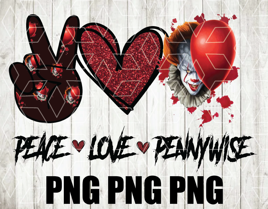 wtm wed 01 4 Peace Love Pennywise PNG, Pennywise, Peace Love, Horror Character, Sublimated Printing/INSTANT DOWNLOAD/Png Printable/Digital Print Design.