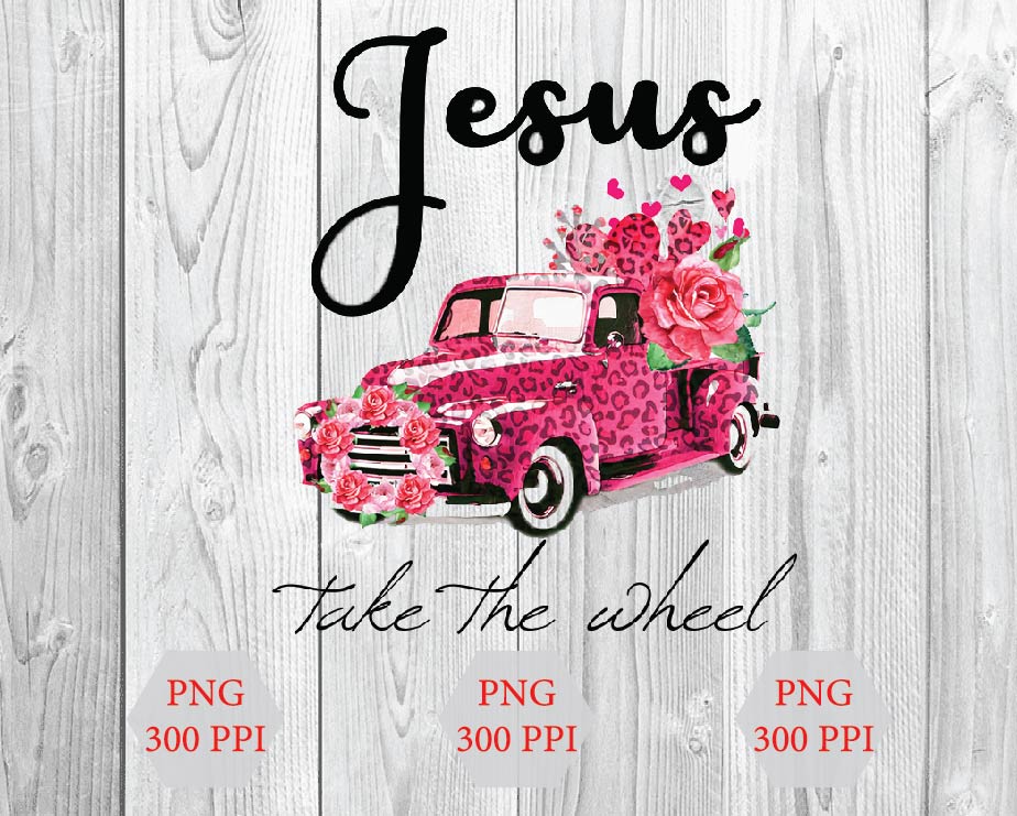 wtm wed 01 8 Jesus Take The Wheel PNG, Floral Car JPEG, Breast Cancer Awareness, Pink Car, Pink Ribbon, Digital File, Instant Download, Sublimation