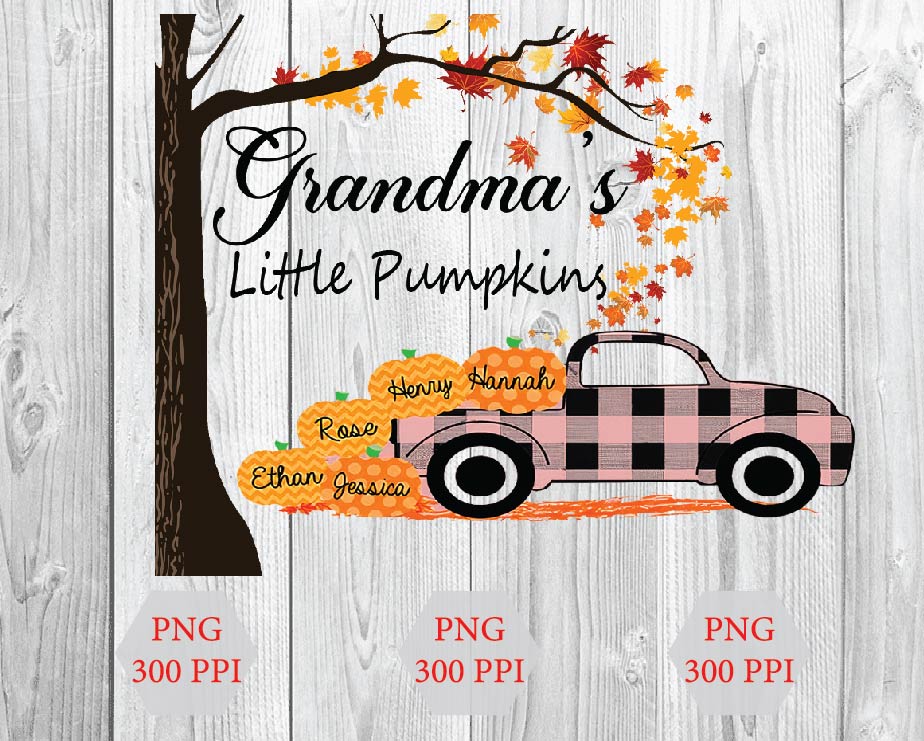Download Grandma S Little Pumpkins Png Customize Personalized Pumpkin Plaid Truck Thanksgiving Halloween Digital File Designbtf Com