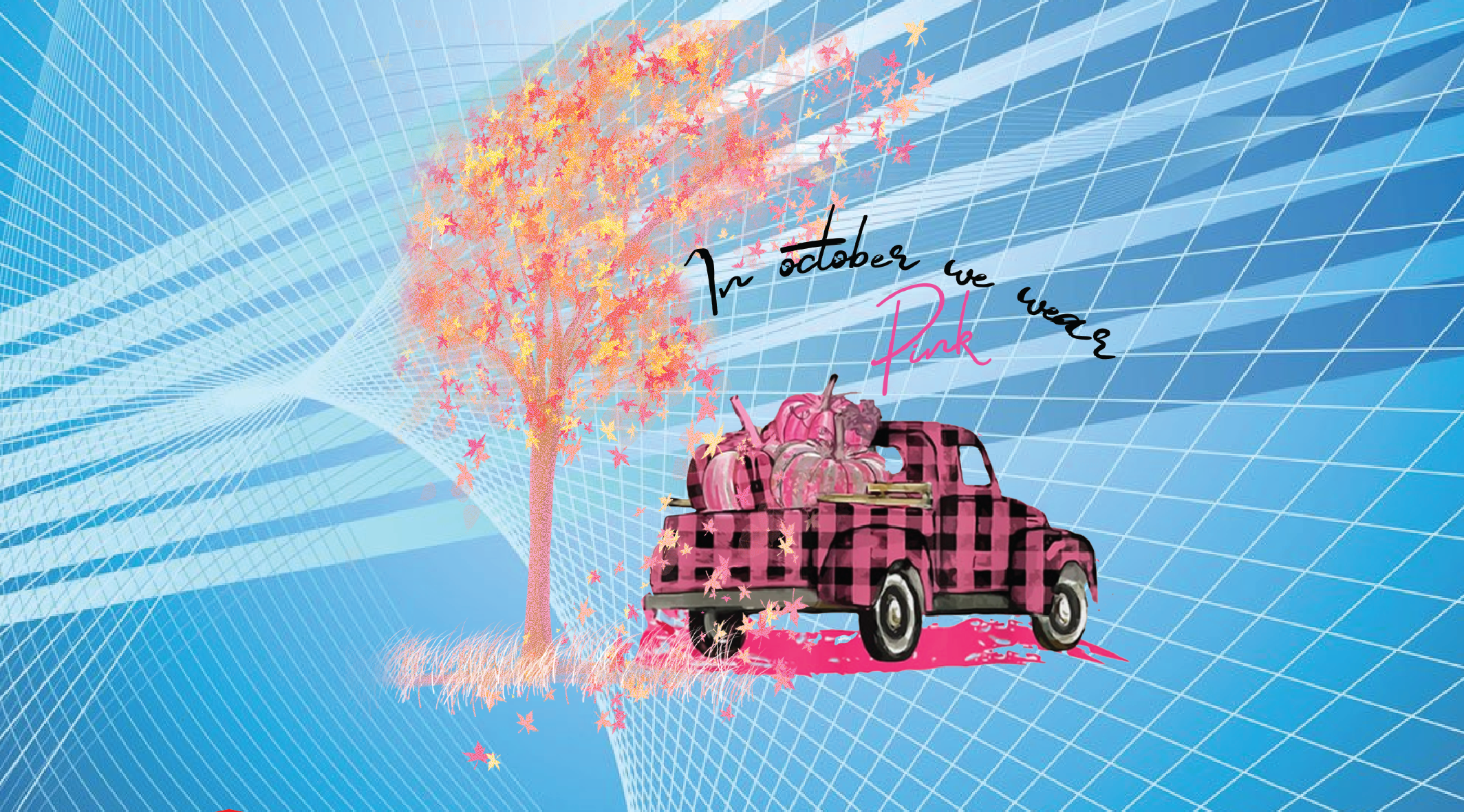 WTM6.10.2020 01 In October We Wear Pink, Pink Pumpkin Truck, Breat Cancer Awareness PNG SVG File Digital