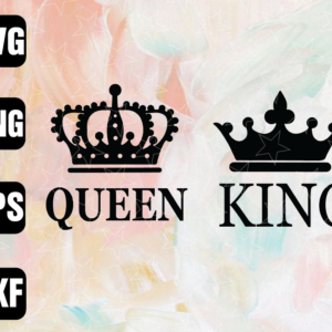 wtm wed 01 17 Vector Queen and King, Queen King svg, Silhouette Queen King svg, Shirt Couple svg, Family Shirt svg, Crown svg, Love svg, Heart svg