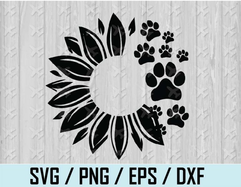 Sunflower Paw dxf, Sunflower paw SVG, Sunflower with dog ...