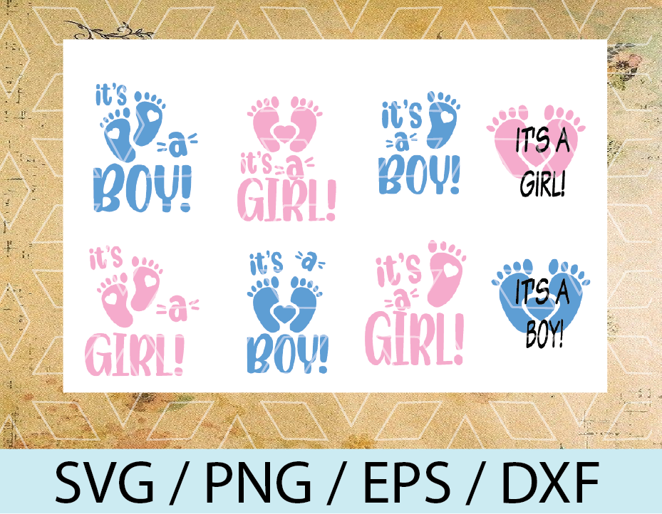 Baby Shower Bundle Pregnancy Announcement Svg It S A Boy Svg It S A Girl Svg Gender Reveal Baby Footprints It S A Girl Cake Topper Svg Designbtf Com