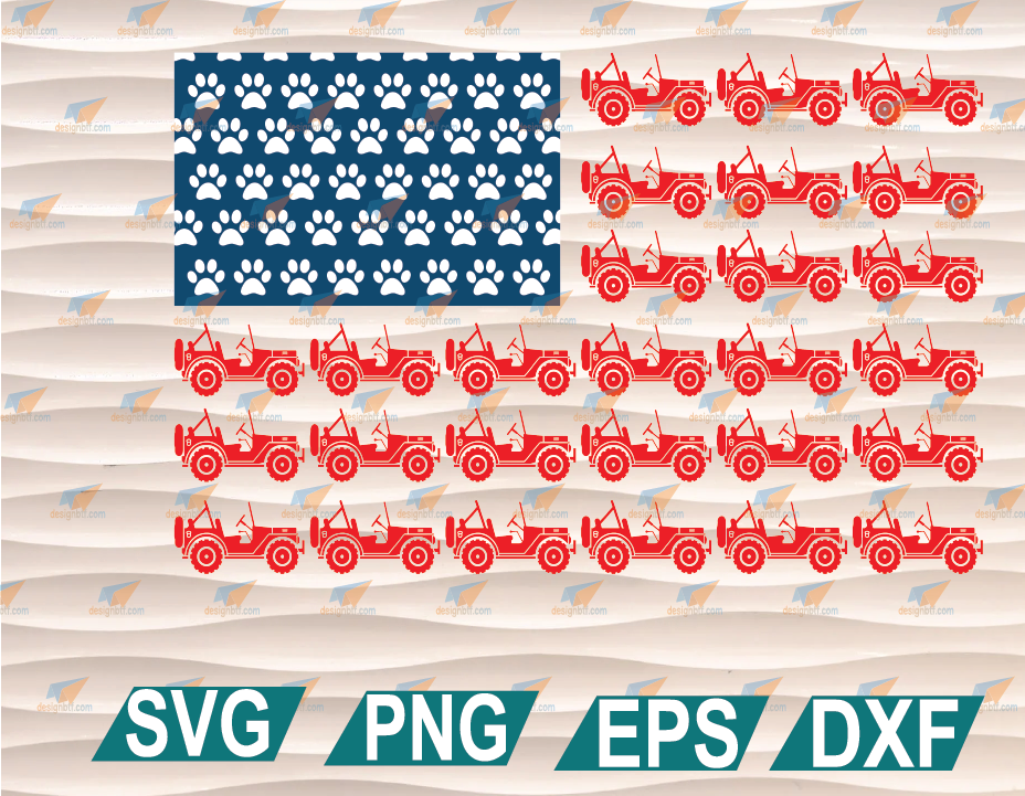 Download America Flag Independence Day 4th Of July Jeep Lovers Dog Paw Prints America Flag Svg Clipart Svg Png Eps Dxf Digital File Designbtf Com