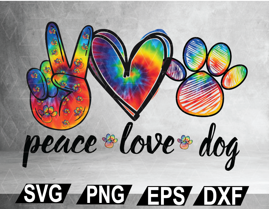Download Peace Love Dog Tying Dye Png Outline Dog Paw Sublimation Print Digital Download Digital File Designbtf Com