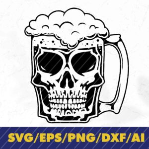 wtm 02 22 Skull Beer Mug SVG | Lager SVG | Draft Beer SVG | Alcoholic Drink Bar Pub Drunk Alcohol | Cutting File Clipart Vector Digital Dxf Png Eps A