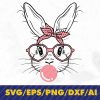 wtm 02 54 Cute Bunny Rabbit With Bandana Glasses Bubblegum, Bunny with Heart Glasses svg, Rabbit Bandana Glasses Bubblegum svg, dxf, png, eps