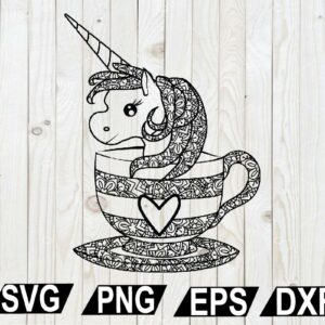 wtm12 01 2 Zentangle Unicorn In A Cup Svg File