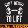 WTM 01 256 Can't Weight To Lift Gym Fitness Math Funny Weightlifting Svg, Eps, Png, Dxf, Digital Download