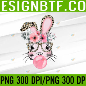 WTM 05 54 Cute Bunny With Leopard Glasses Bubblegum Easter Day Svg, Eps, Png, Dxf, Digital Download