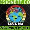 WTM 05 74 Earth Day Flowers Head Sunset Retro Svg, Eps, Png, Dxf, Digital Download