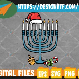 WTMWEBMOI 05 107 Christmas Hat Menorah Jew Hanukkah Chanukah Svg, Eps, Png, Dxf, Digital Download