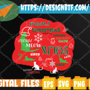 WTMWEBMOI 05 76 Merry Christmas Cats Holidays Svg, Eps, Png, Dxf, Digital Download