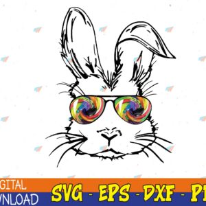 WTMWEBMOI123 04 37 Sunglass Bunny Face Tie Dye Happy Easter Day Svg, Eps, Png, Dxf, Digital Download