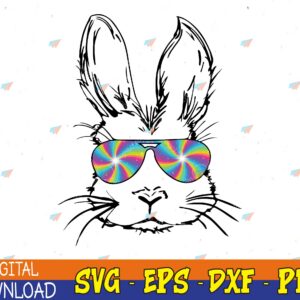 WTMWEBMOI123 04 17 Bunny Face With Sunglasses Tie Dye Easter Day Svg, Eps, Png, Dxf, Digital Download