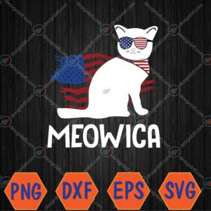 WTMWEBMOI066 04 119 Patriotic Cat Meowica 4th of July Funny Kitten Lover Svg, Eps, Png, Dxf, Digital Download