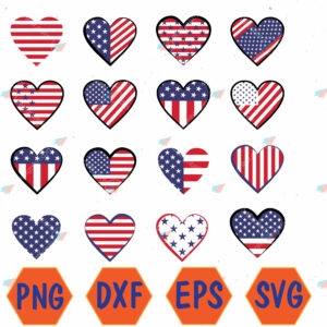 WTMWEBMOI066 04 47 Patriotic Hearts svg, USA Flag Heart svg, Fourth Of July Svg, Eps, Png, Dxf, Digital Download