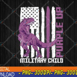 WTMWEBMOI123 04 20 Purple Up Military Kids Military Child US Flag Dinosaur PNG, Digital Download