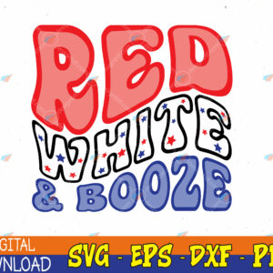 WTMWEBMOI123 04 357 Red White & Booze Preppy Wavy Font 4th Of July Svg, Eps, Png, Dxf, Digital Download