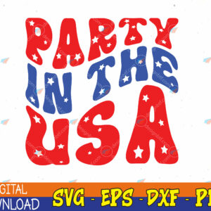 WTMWEBMOI123 04 358 Party In The USA Preppy Wavy Font 4th Of July Svg, Eps, Png, Dxf, Digital Download