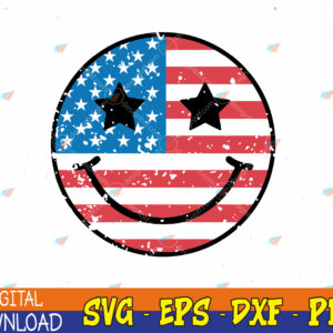 WTMWEBMOI123 04 362 American Flag Smiley svg, 4th of July svg, Retro Smiley svg, Patriotic svg, American Smiley, USA Flag Svg, Eps, Png, Dxf, Digital Download