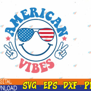 WTMWEBMOI123 04 386 America Vibes Fourth 4th of July Happy Face Smile Patriotic Svg, Eps, Png, Dxf, Digital Download