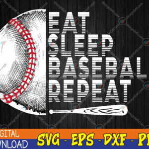 WTMWEBMOI123 04 95 Eat Sleep Baseball Repeat Baseball Player Funny Baseball Svg, Eps, Png, Dxf, Digital Download