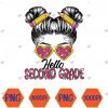 WTMWEBMOI066 04 154 Hello Second Grade Messy Bun Back To School First Day Svg, Eps, Png, Dxf, Digital Download