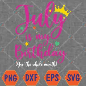WTMWEBMOI066 04 182 July Is My Birthday Yes The Whole Month Svg, Eps, Png, Dxf, Digital Download