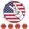 WTMWEBMOI066 04 32 Patriotic Peace Hand Sign Peace Symbol Retro 4th of July Fourth of July American Svg, Eps, Png, Dxf, Digital Download